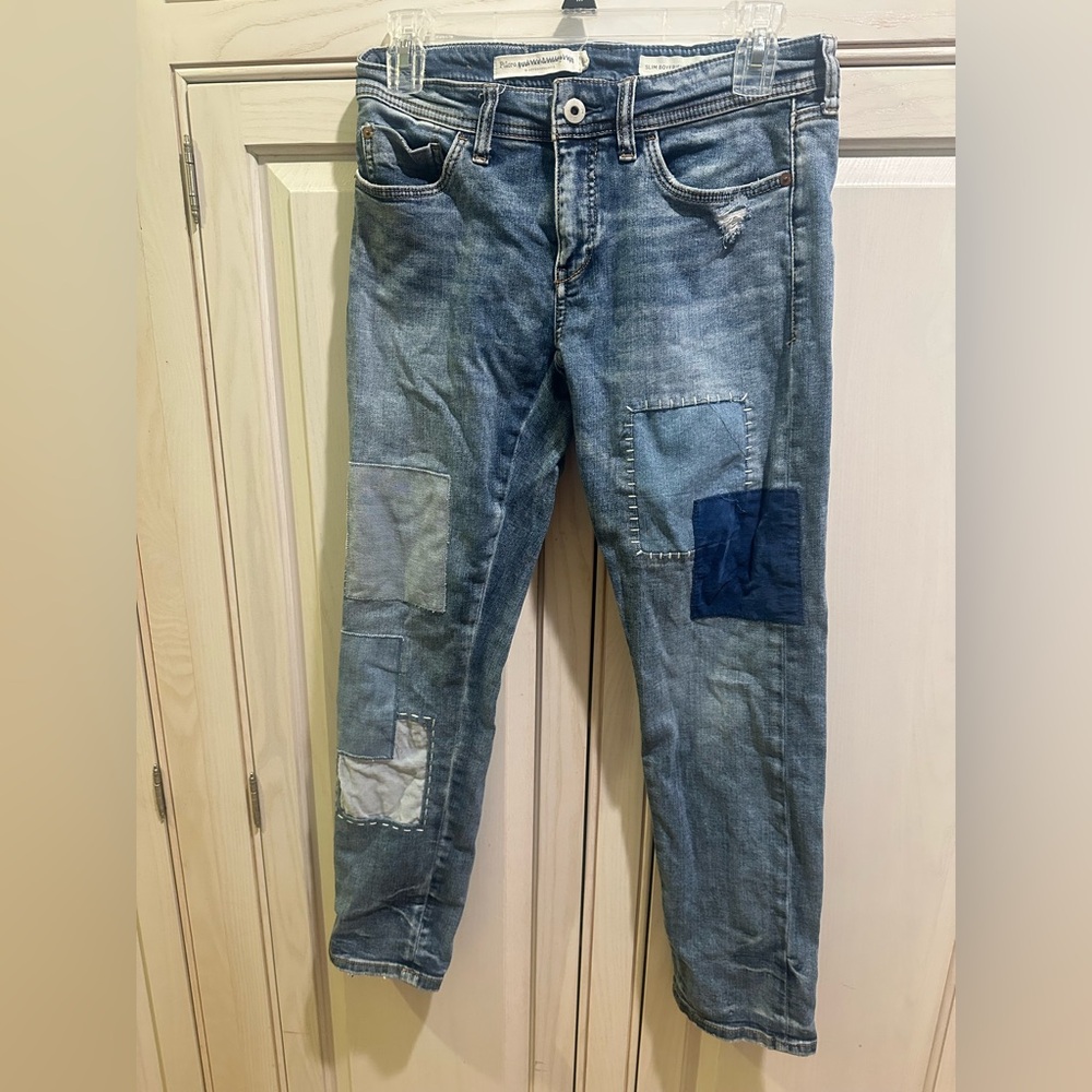Anthropologie / Pilcro Denim Slim Boyfriend Patchwork Jeans, Size 25P